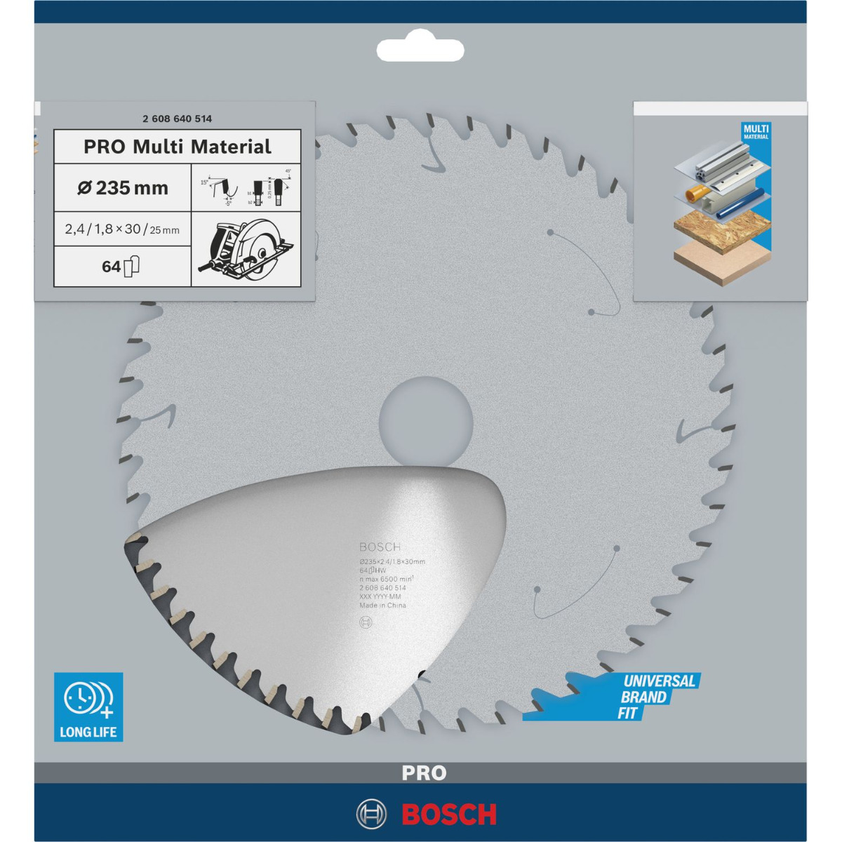 Bosch Professional Cirkelzaagblad PRO Multi Material | Ø 235 x 2,4 x 30mm 64T - 2608640514