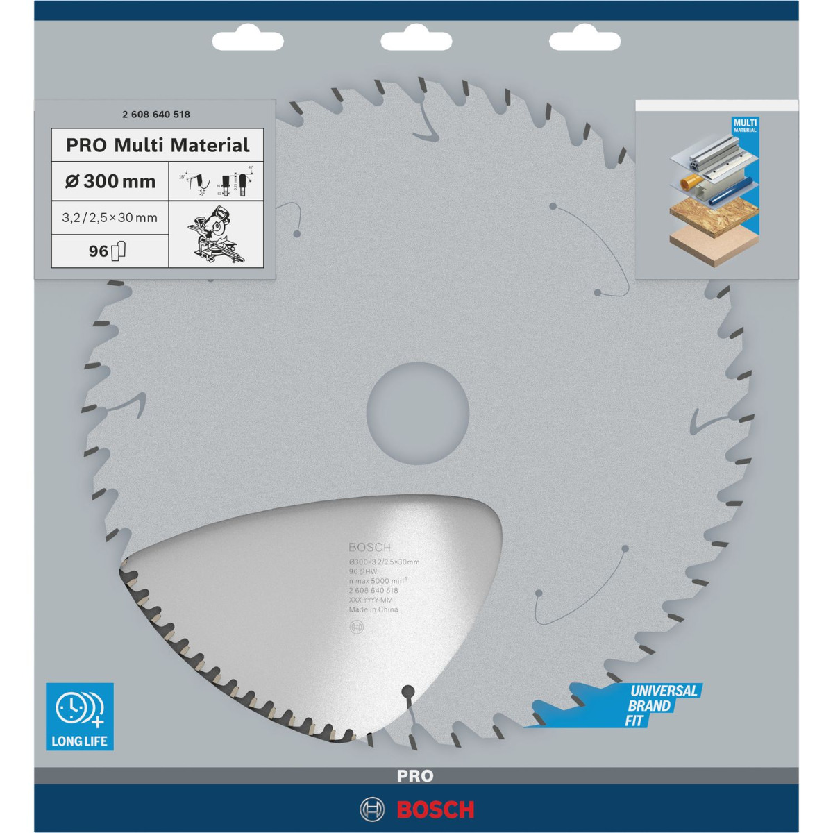 Bosch Professional Cirkelzaagblad PRO Multi Material | Ø 300 x 3,2 x 30mm 96T - 2608640518