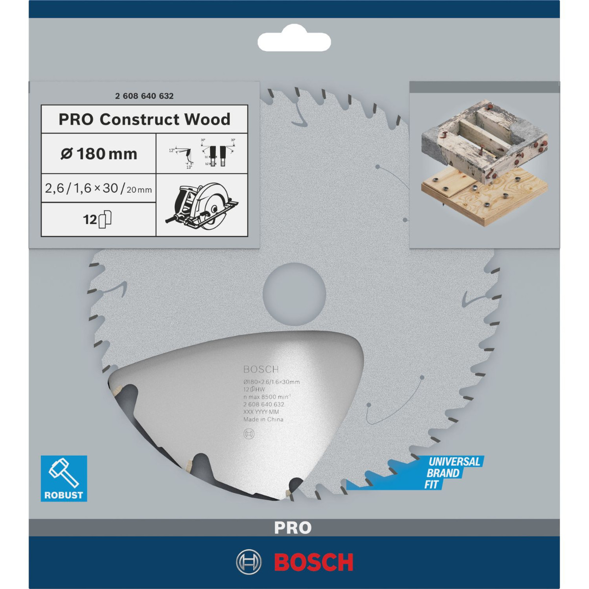 Bosch Professional Cirkelzaagblad PRO Construct Wood | Ø 180 x 2,6 x 30mm 12T - 2608640632