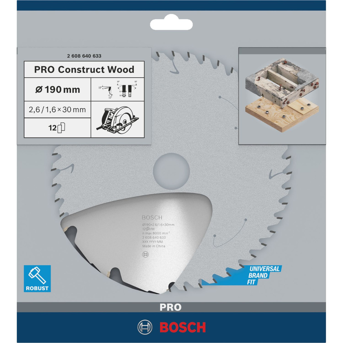Bosch Professional Cirkelzaagblad PRO Construct Wood | Ø 190 x 2,6 x 30mm 12T - 2608640633