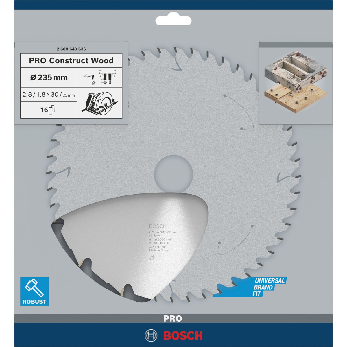 Bosch Professional Cirkelzaagblad PRO Construct Wood | Ø 235 x 2,8 x 30mm 16T - 2608640636