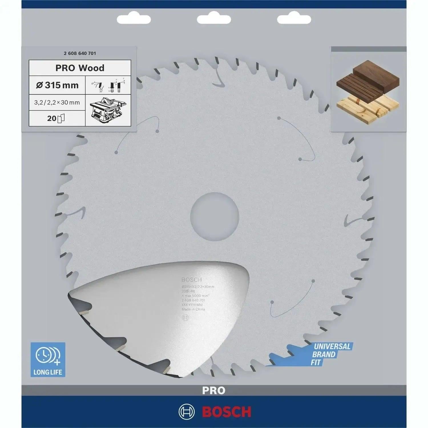 Bosch Professional Cirkelzaagblad PRO Wood | Ø 315 x 3,2 x 30mm 20T - 2608640701