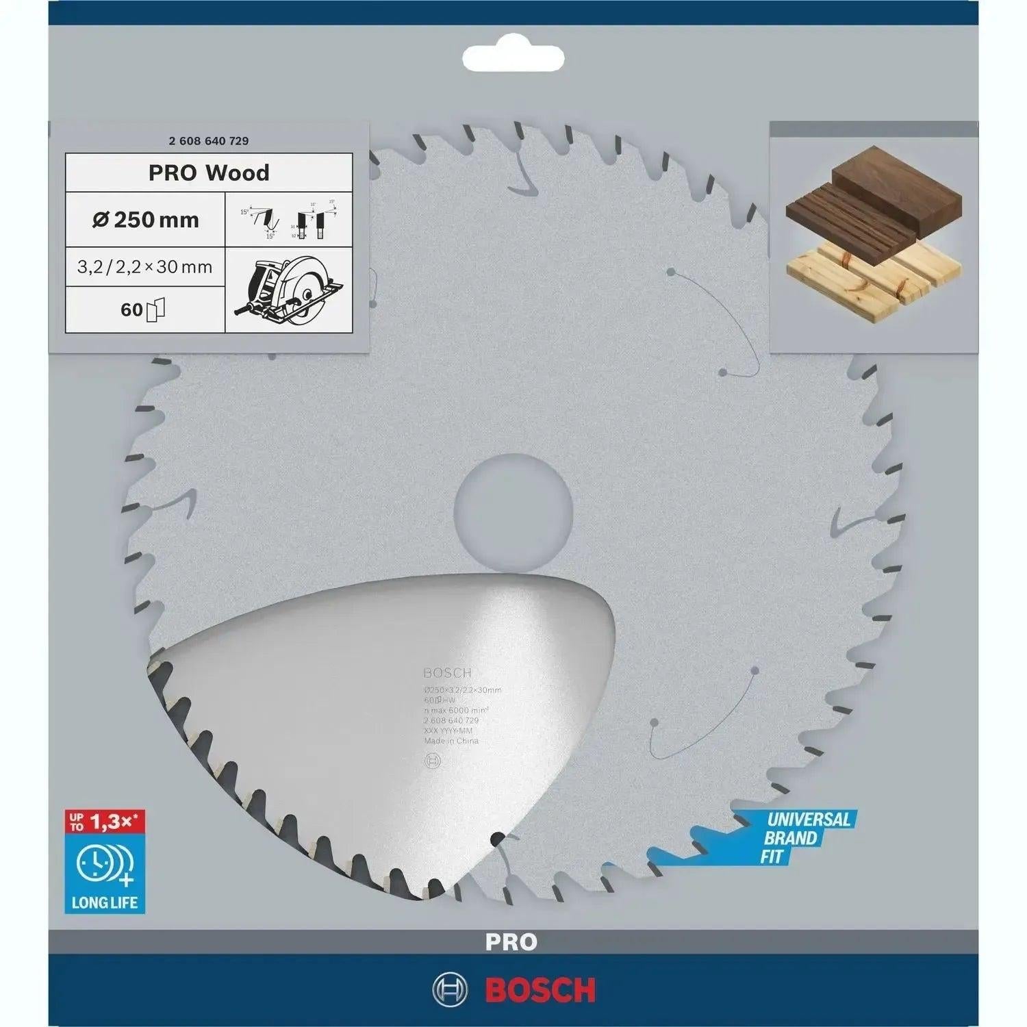 Bosch Professional Cirkelzaagblad PRO Wood | Ø 250 x 3,2 x 30mm 60T - 2608640729