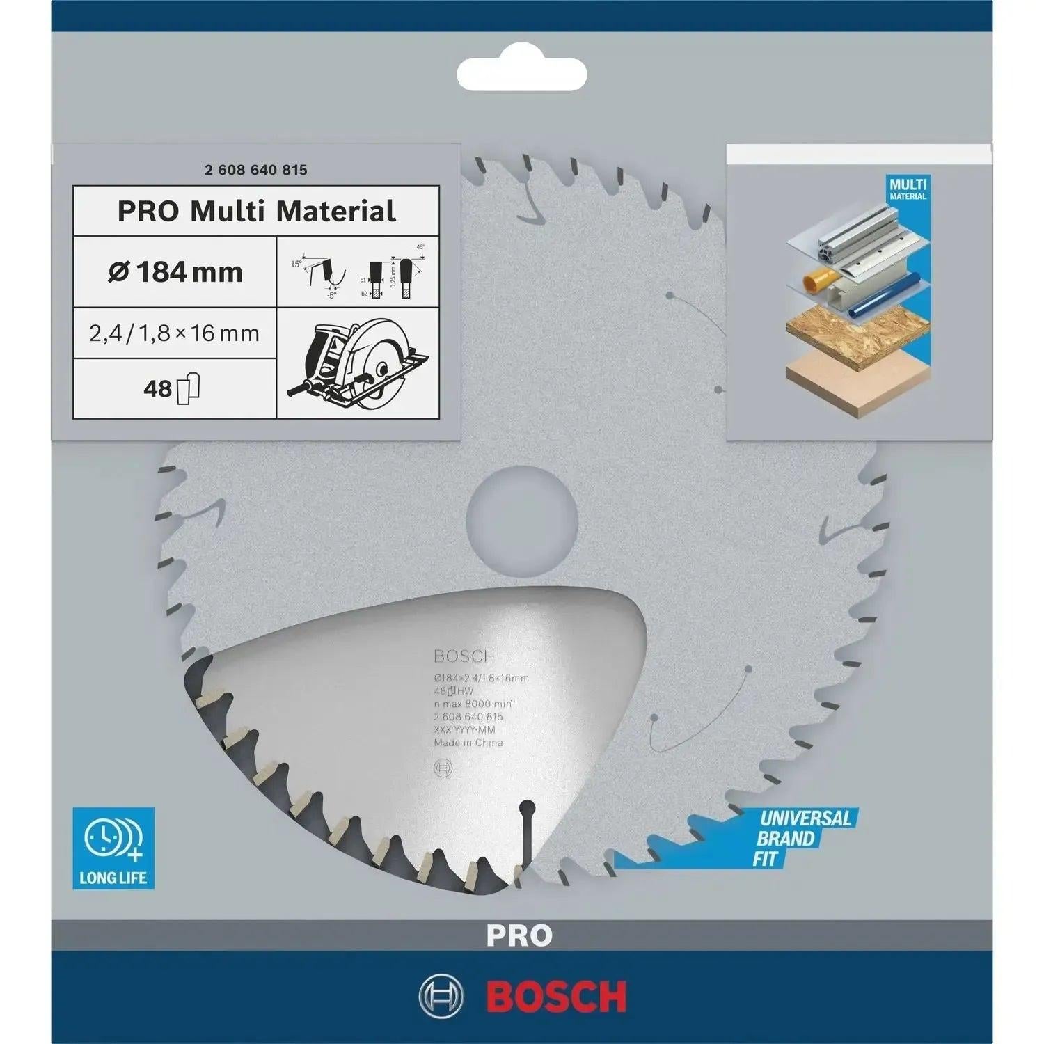 Bosch Professional Cirkelzaagblad PRO Multi Material | Ø 184 x 2,4 x 16mm 48T - 2608640815