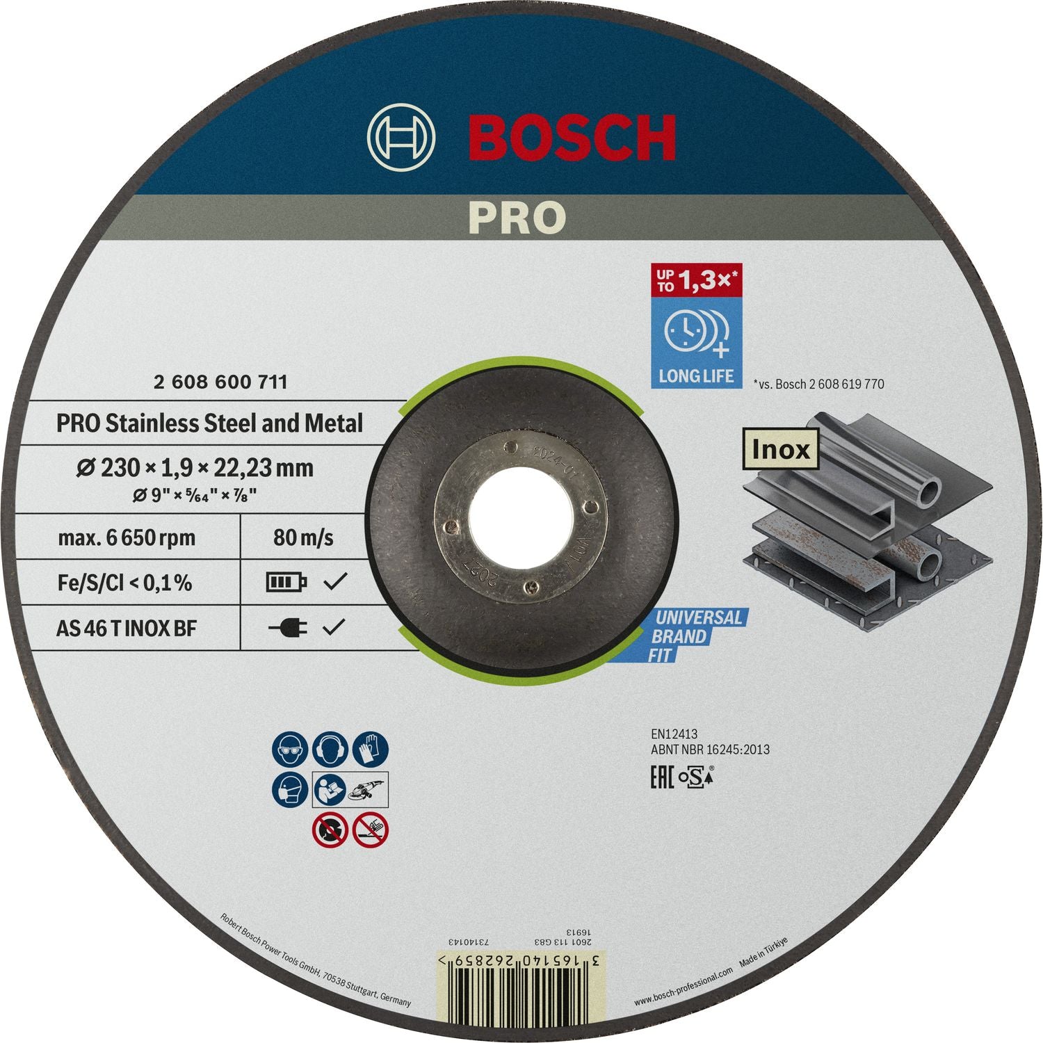 Bosch Professional Doorslijpschijf PRO Stainless Steel and Metal 230x22,23mm VE=1 - 2608600711 afbeelding 1