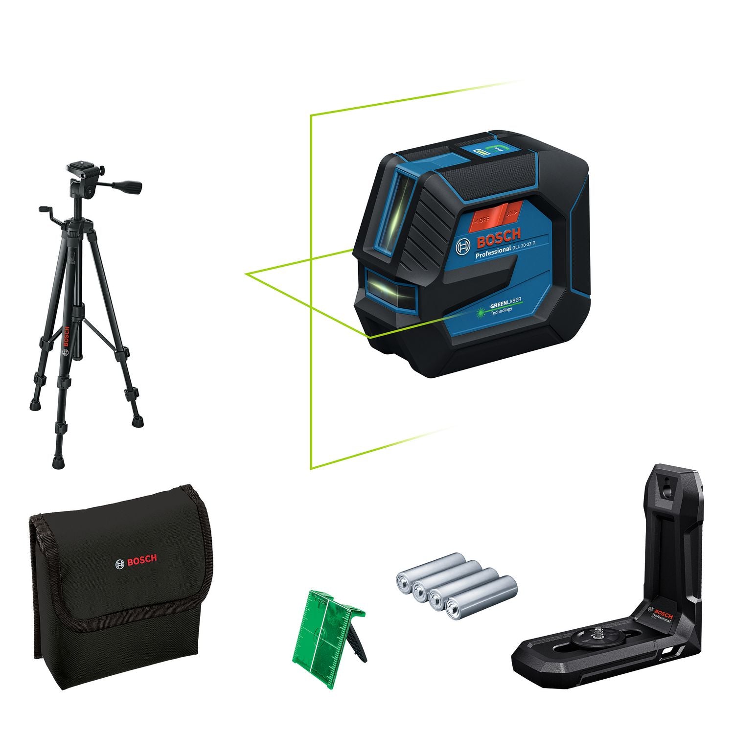 Bosch Professional GLL 20-22 G Kruislijnlaser groen 4x1.5V + BT 150 statief - 0601065601