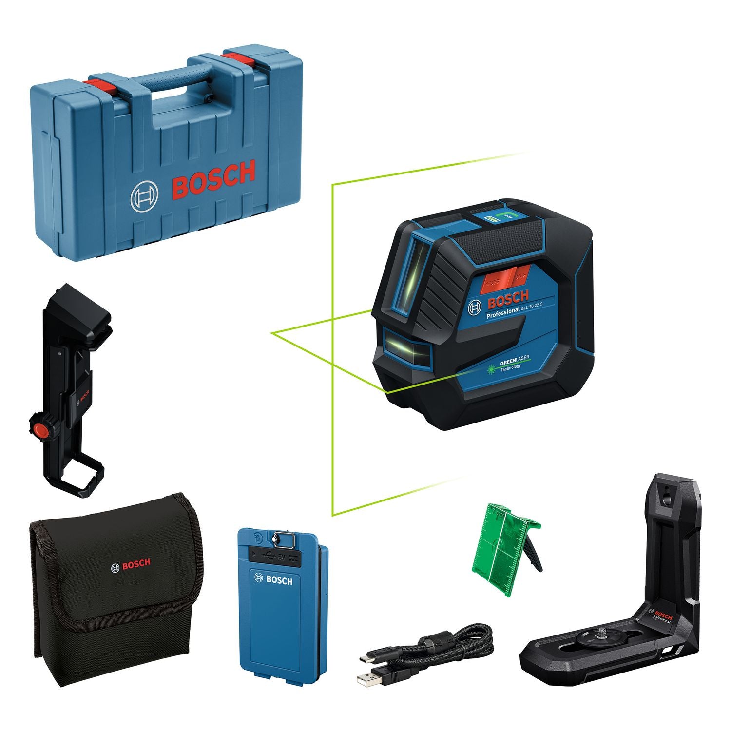 Bosch Professional GLL 20-22 G Kruislijnlaser groen 3.7V 3.0Ah in koffer - 0601065602 afbeelding