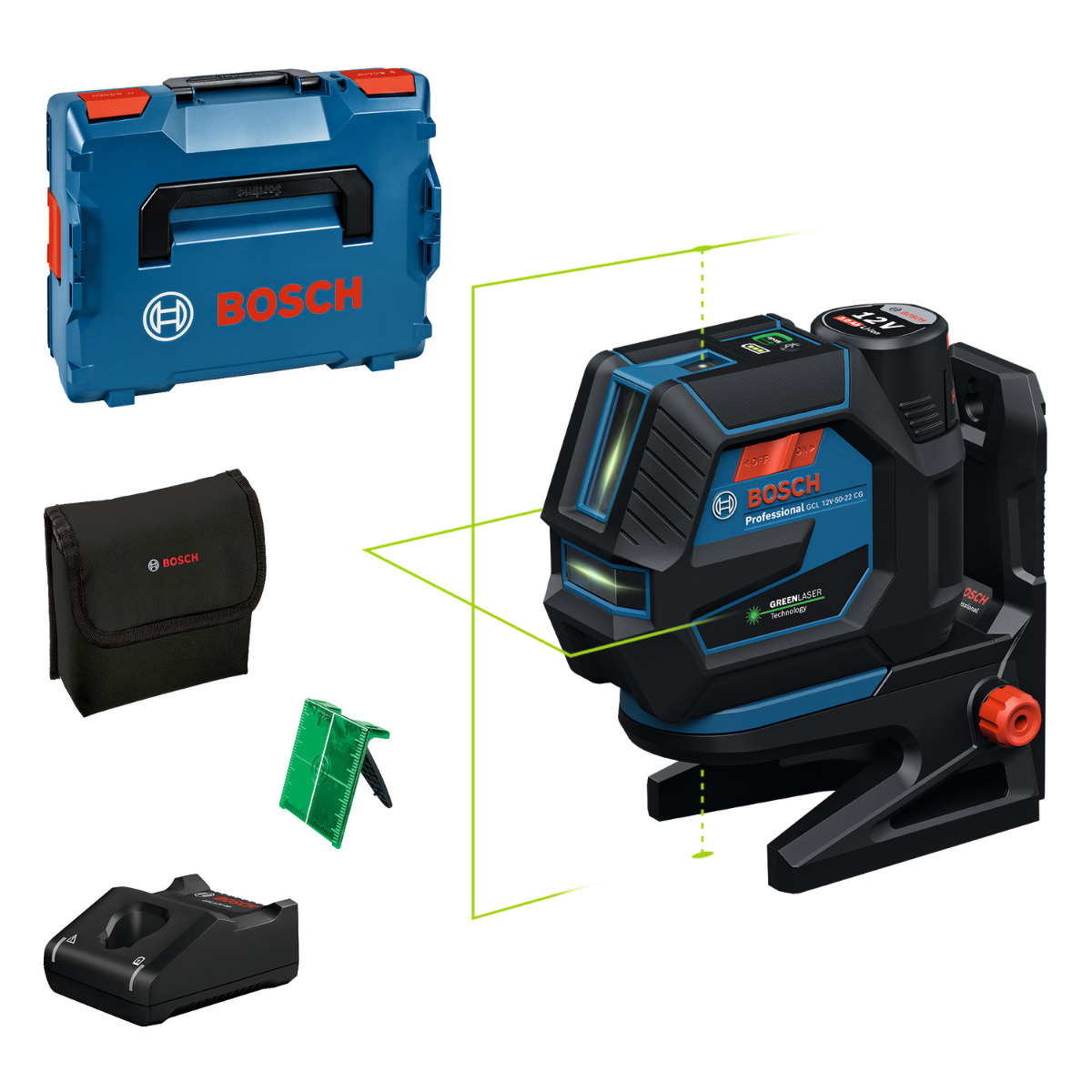Bosch Professional GCL 12V-50-22 CG Punt- en kruislijnlaser groen 12V 2.0Ah in L-Boxx - 0601066S02