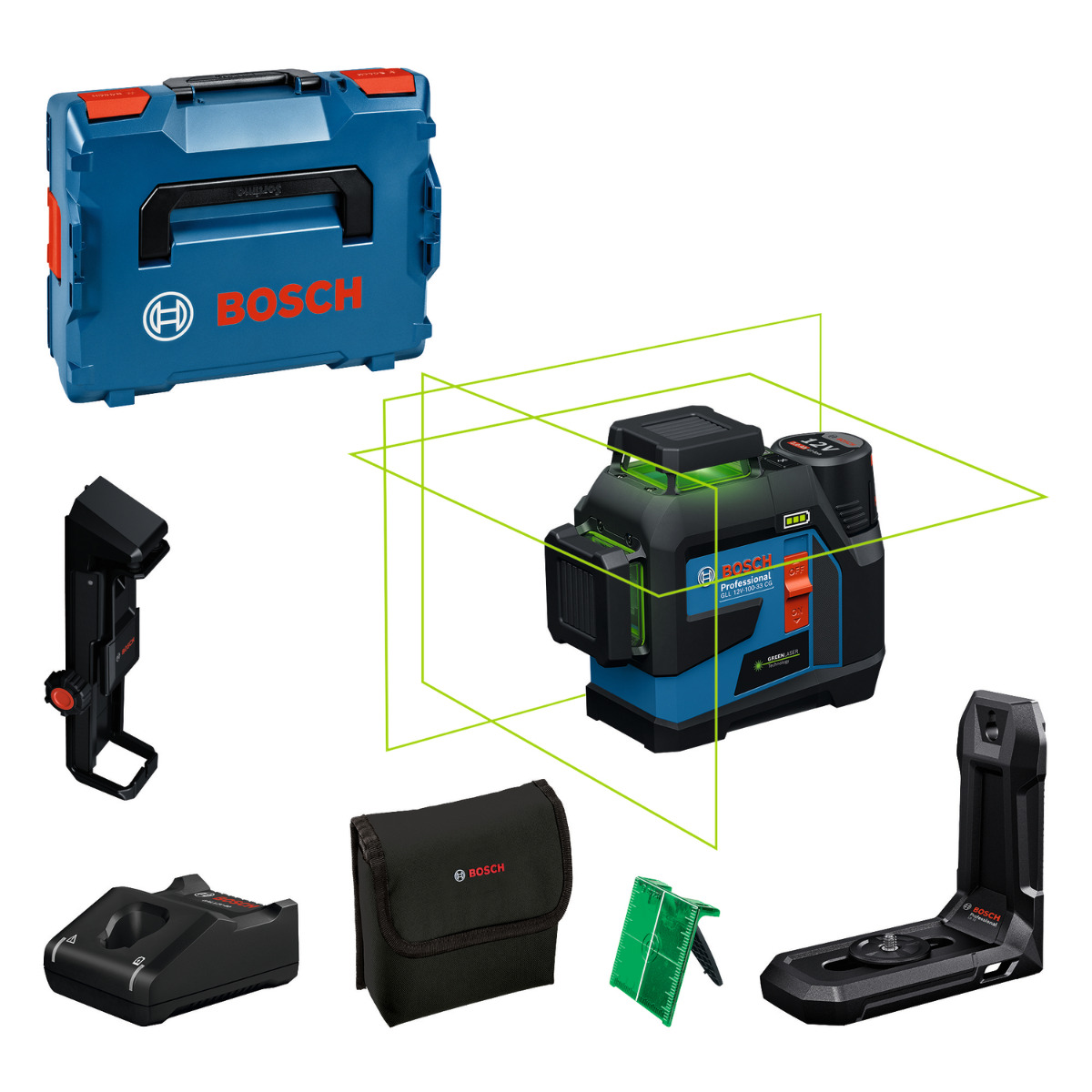 Bosch Professional GLL 12V-100-33 CG Kruislijnlaser groen 3x360° 12V 2.0Ah in L-Boxx - 0601065401