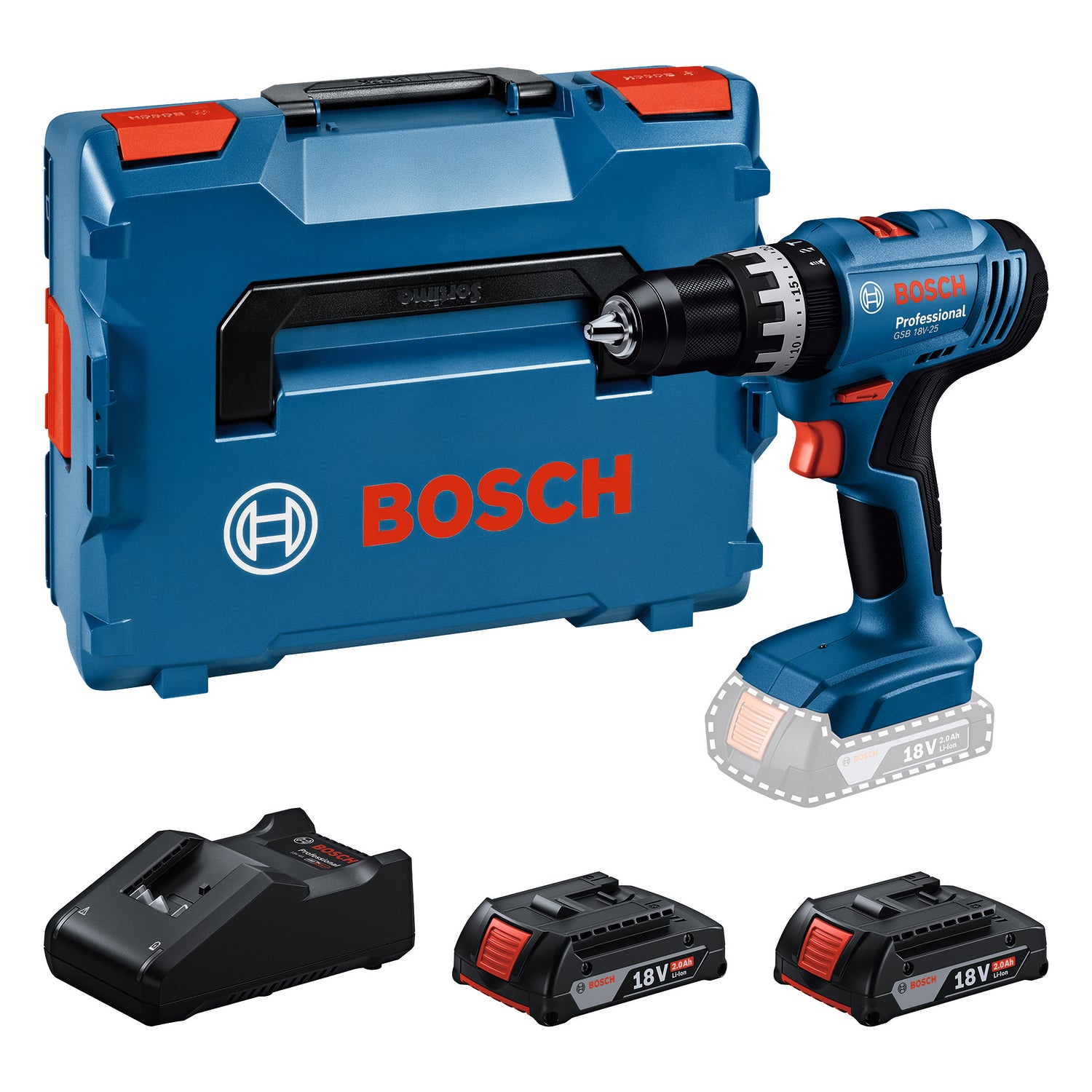 Bosch Professional GSB 18V-25 – Set 2× GBA 18V 2,0Ah + GAL 18V-40 in L-BOXX 136