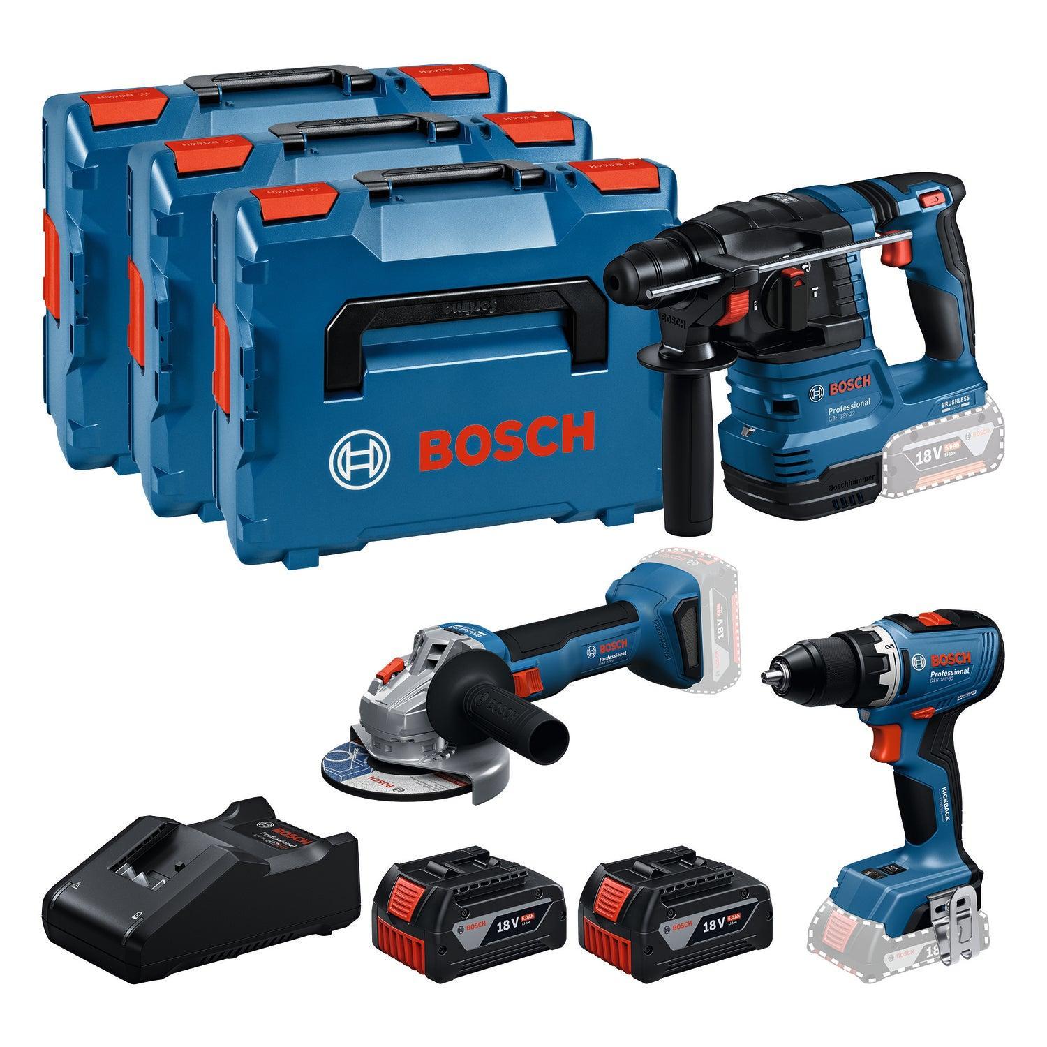 Bosch Professional Combiset GSR 18V-65 + GWS 18V-8 + GBH 18V-22 – Complete combiset · met koffer