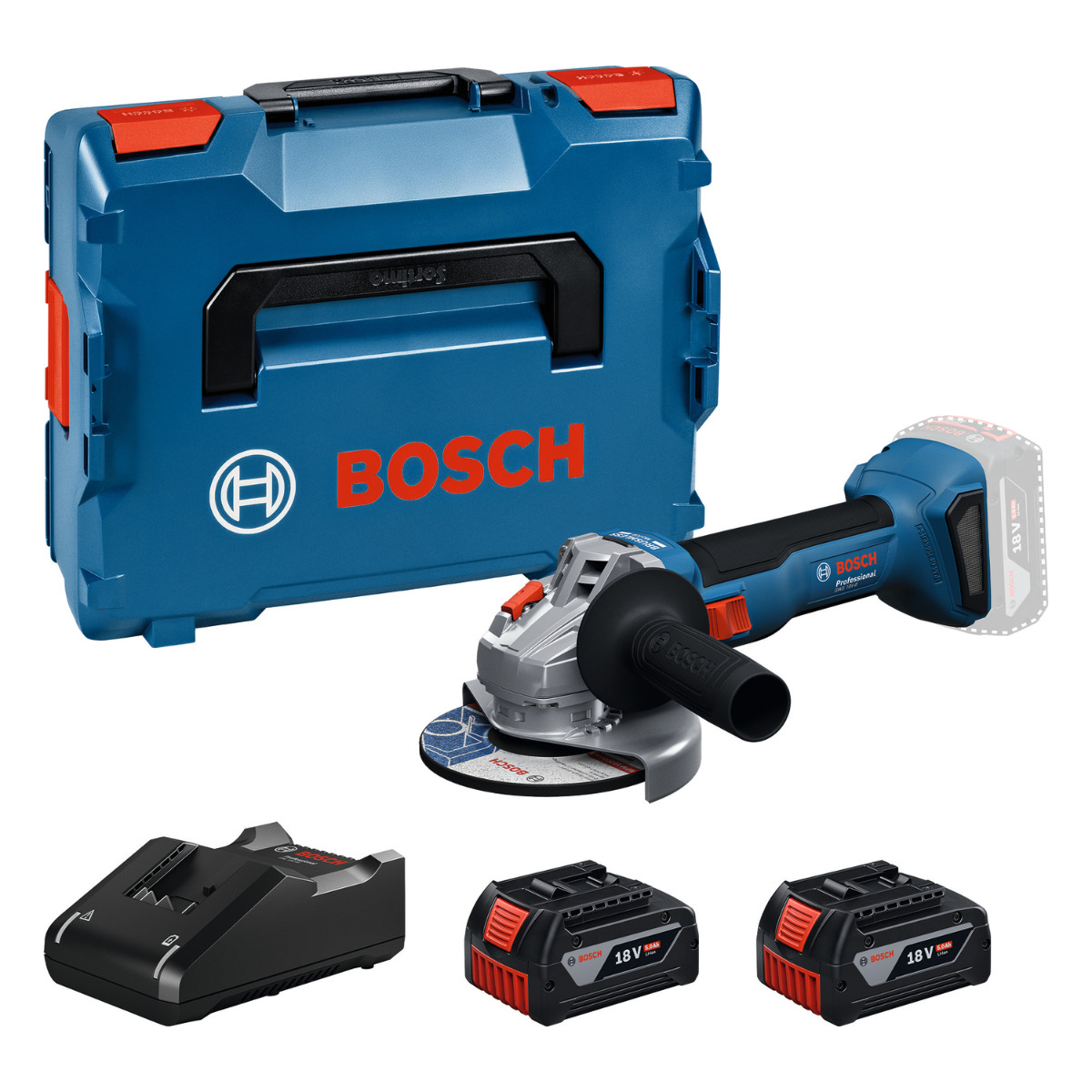 Bosch Professional GWS 18V-8 – Set met 2× 5,0 Ah in L-BOXX