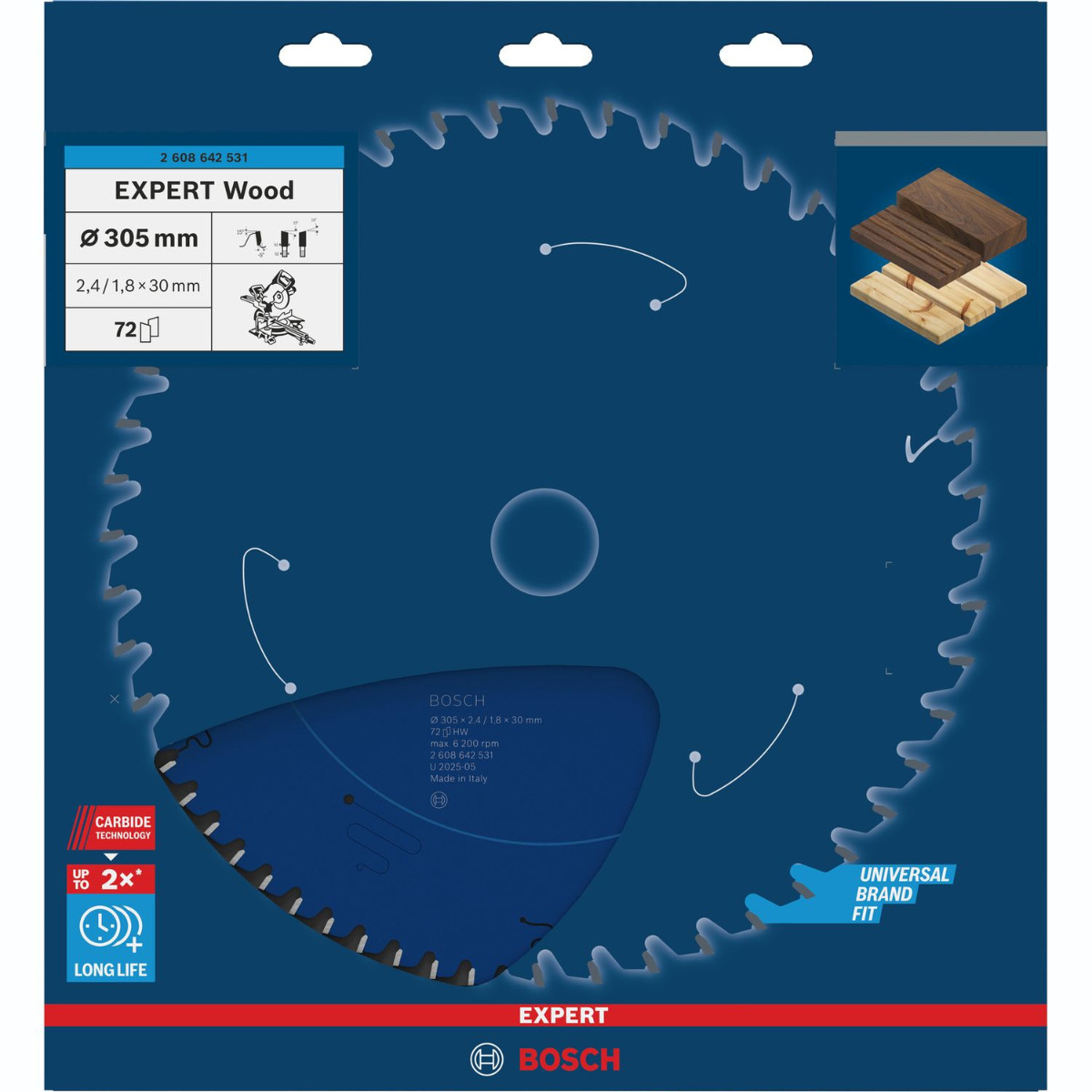 Bosch Professional Cirkelzaagblad EXPERT Wood | Ø 305 x 2,4 x 30mm 72T - 2608642531