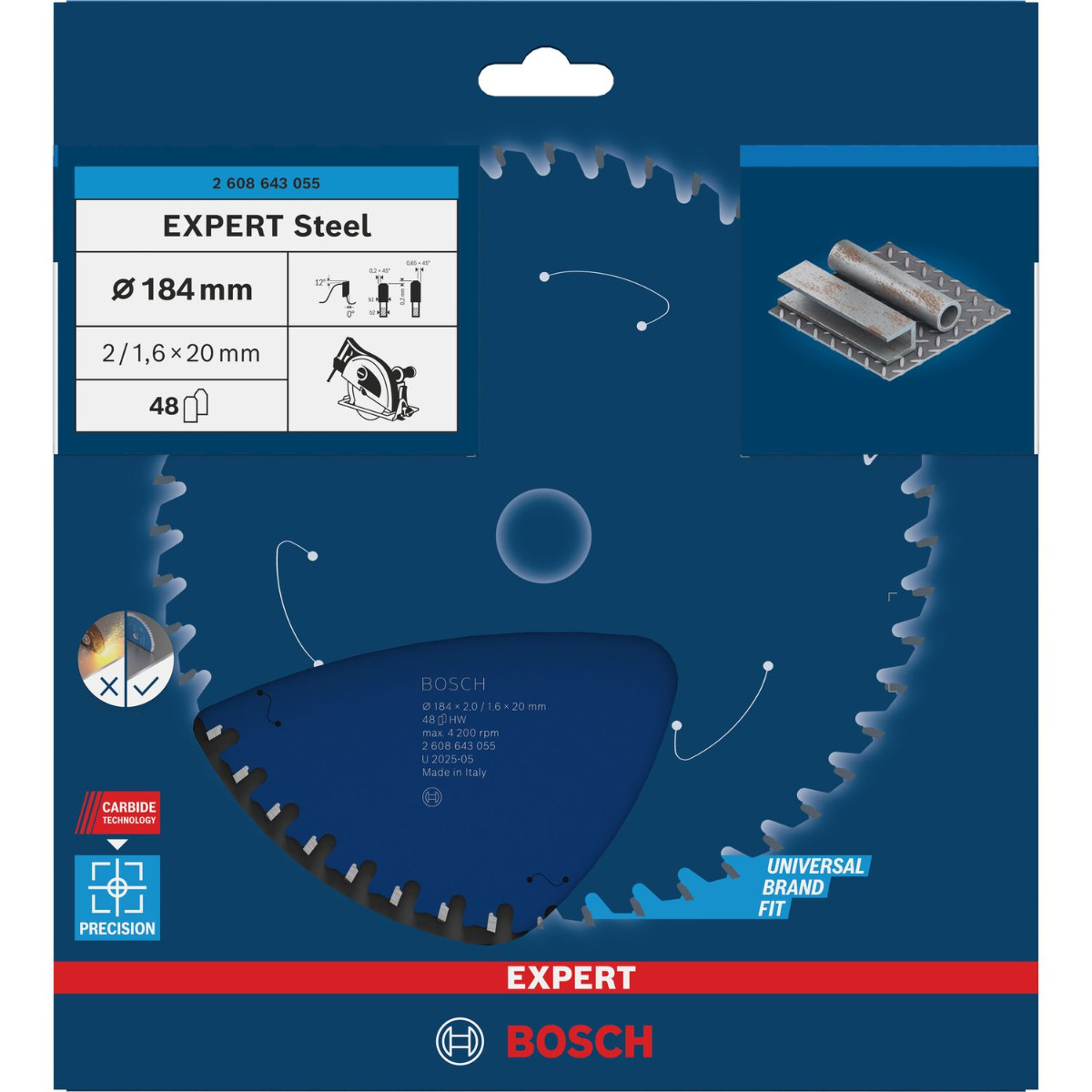 Bosch Professional Cirkelzaagblad EXPERT Steel | Ø 184 x 2,0 x 20mm 48T - 2608643055
