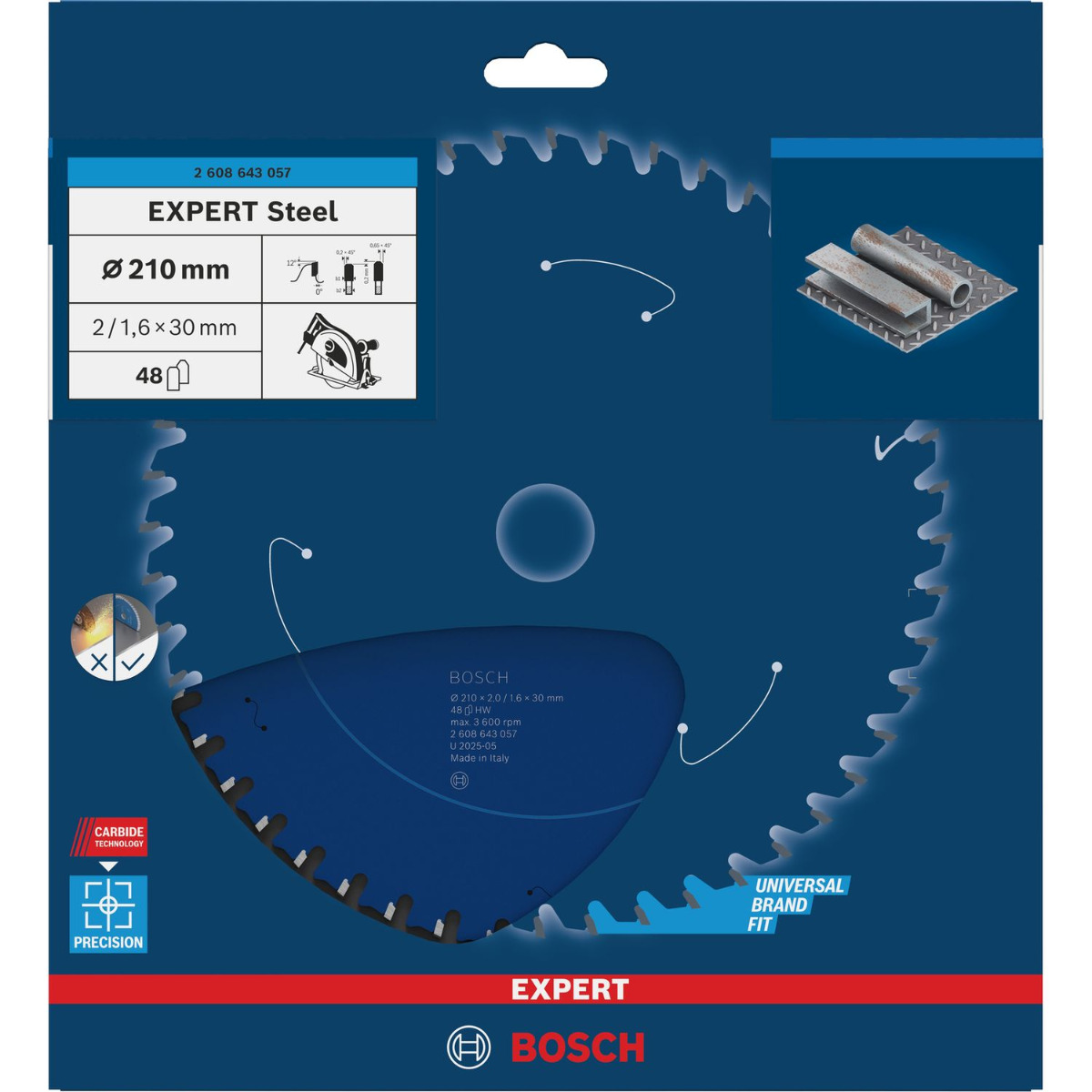 Bosch Professional Cirkelzaagblad EXPERT Steel | Ø 210 x 2,0 x 30mm 48T - 2608643057