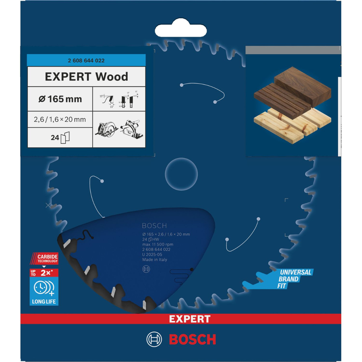 Bosch Professional Cirkelzaagblad EXPERT Wood | Ø 165 x 2,6 x 20mm 24T - 2608644022