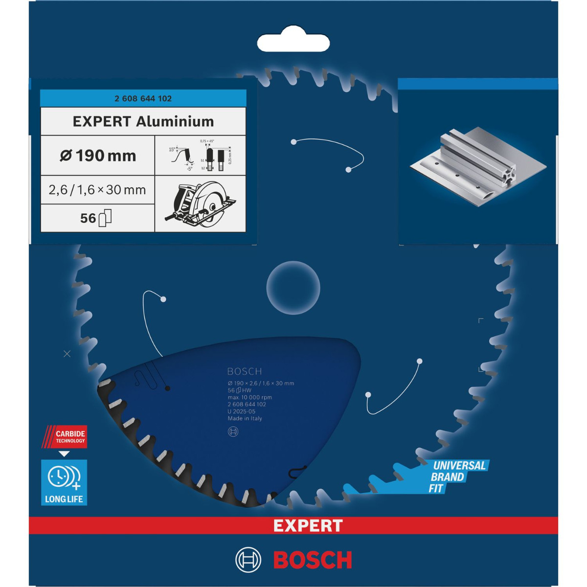 Bosch Professional Cirkelzaagblad EXPERT Aluminium | Ø 190 x 2,6 x 30mm 56T - 2608644102