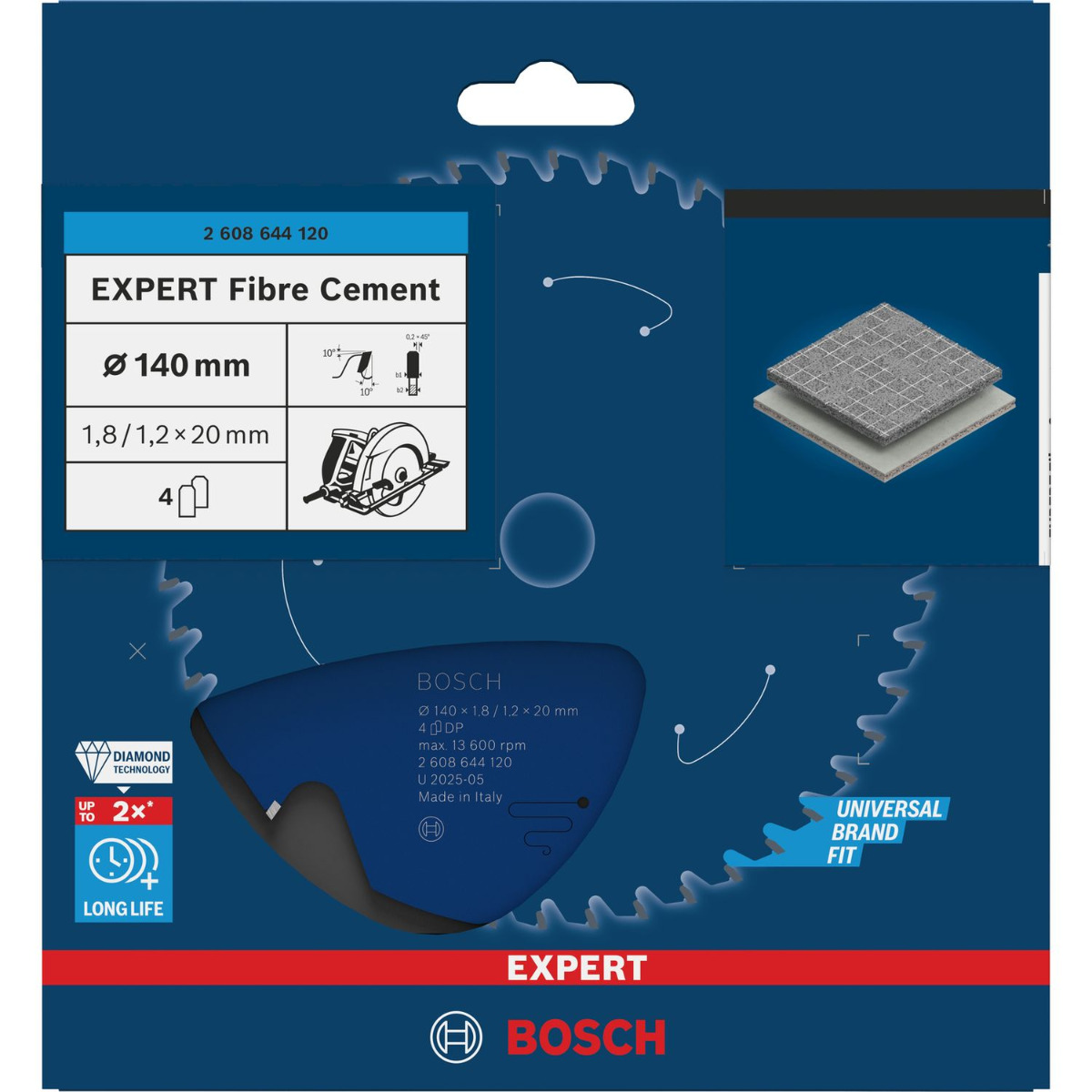 Bosch Professional Cirkelzaagblad EXPERT Fibre Cement | Ø 140 x 1,8 x 20mm 4T - 2608644120