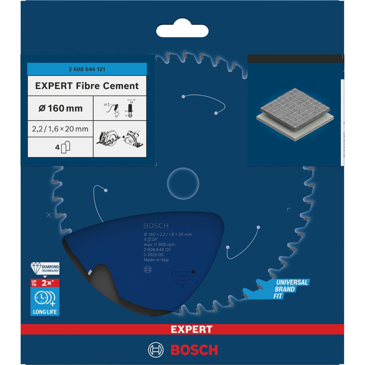 Bosch Professional Cirkelzaagblad EXPERT Fibre Cement | Ø 160 x 2,2 x 20mm 4T - 2608644121