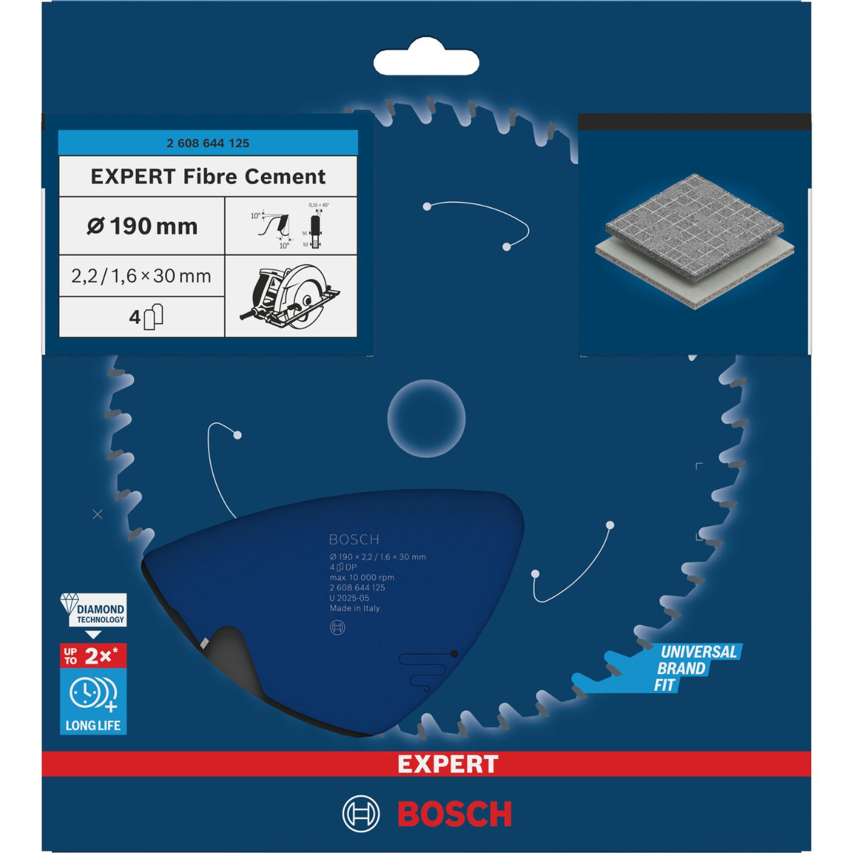 Bosch Professional Cirkelzaagblad EXPERT Fibre Cement | Ø 190 x 2,2 x 30mm 4T - 2608644125
