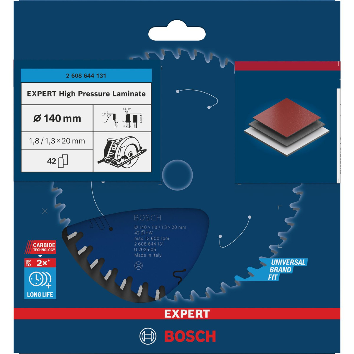 Bosch Professional Cirkelzaagblad EXPERT High Pressure Laminate | Ø 140 x 1,8 x 20mm 42T - 2608644131