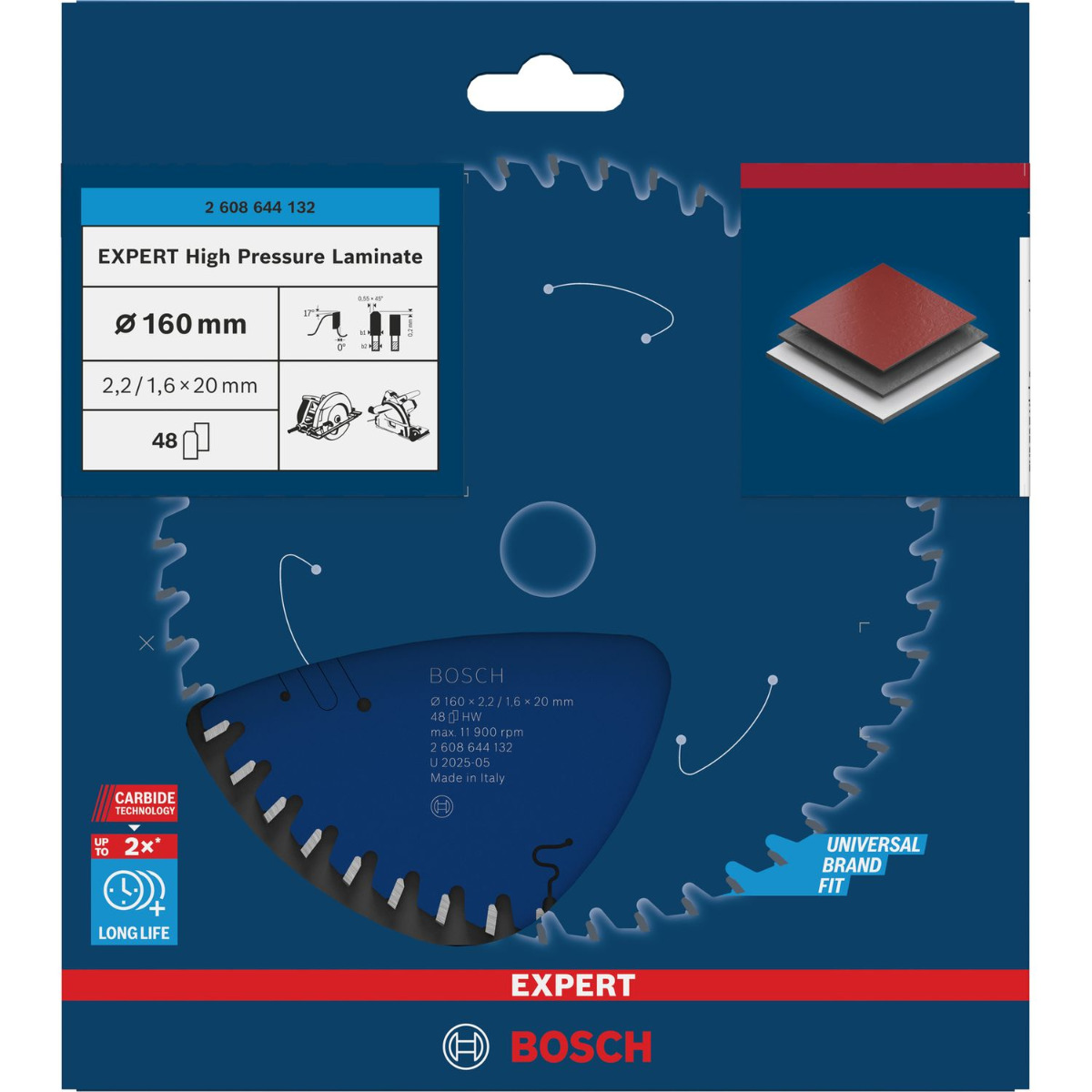 Bosch Professional Cirkelzaagblad EXPERT High Pressure Laminate | Ø 160 x 2,2 x 20mm 48T - 2608644132