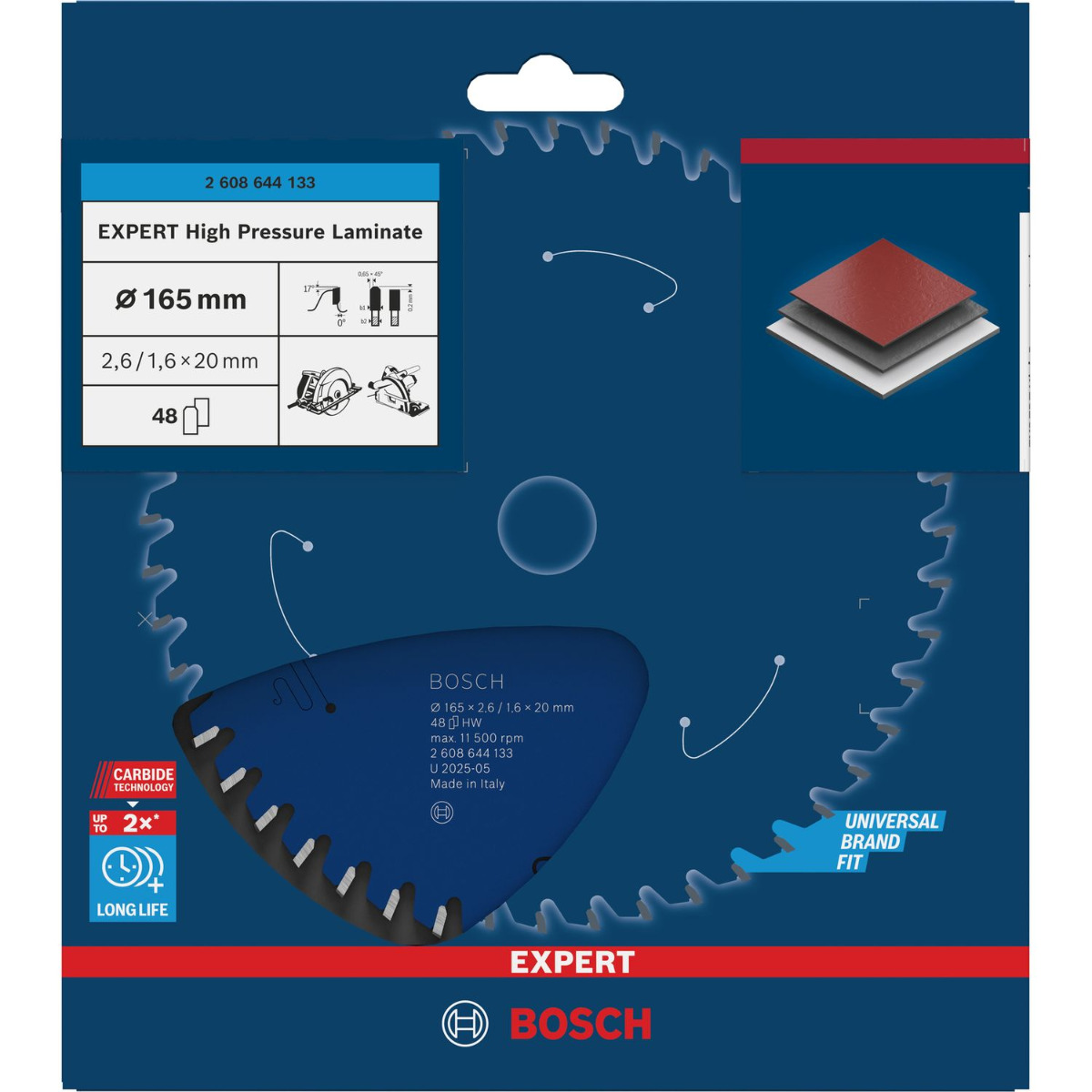 Bosch Professional Cirkelzaagblad EXPERT High Pressure Laminate | Ø 165 x 2,6 x 20mm 48T - 2608644133
