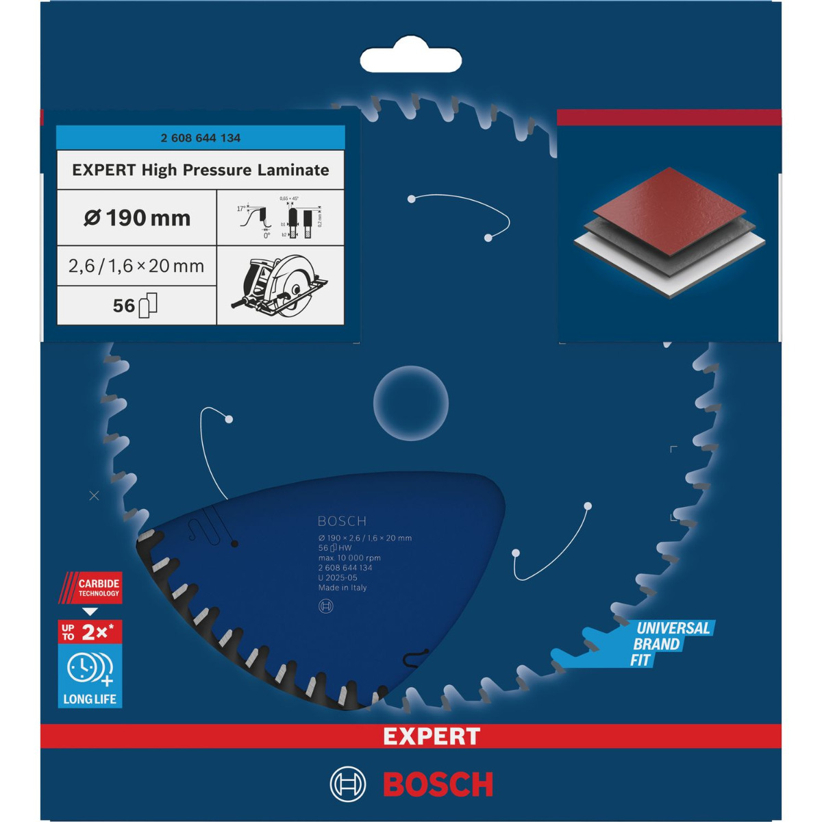 Bosch Professional Cirkelzaagblad EXPERT High Pressure Laminate | Ø 190 x 2,6 x 20mm 56T - 2608644134