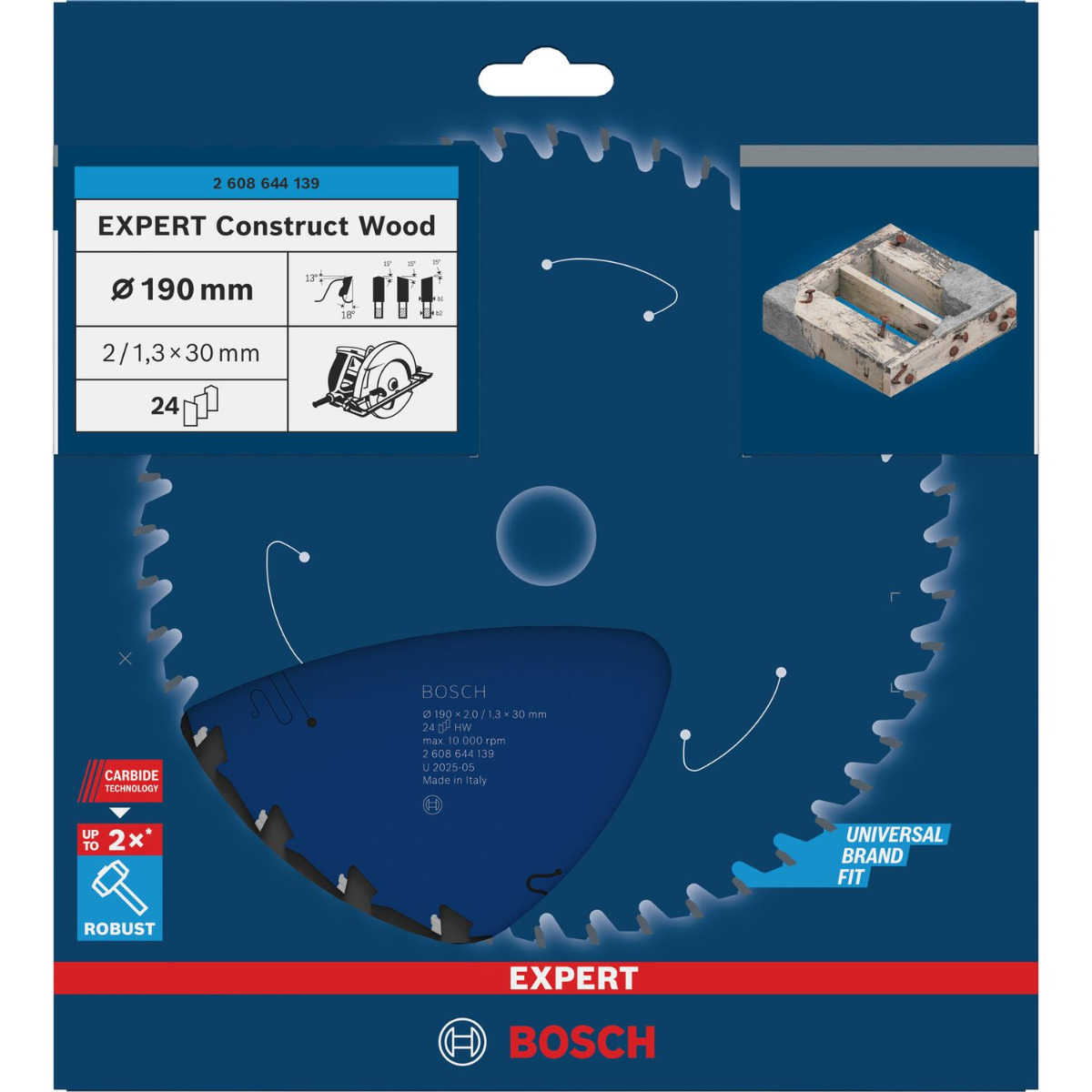 Bosch Professional Cirkelzaagblad EXPERT Construct Wood | Ø 190 x 2,0 x 30mm 24T - 2608644139