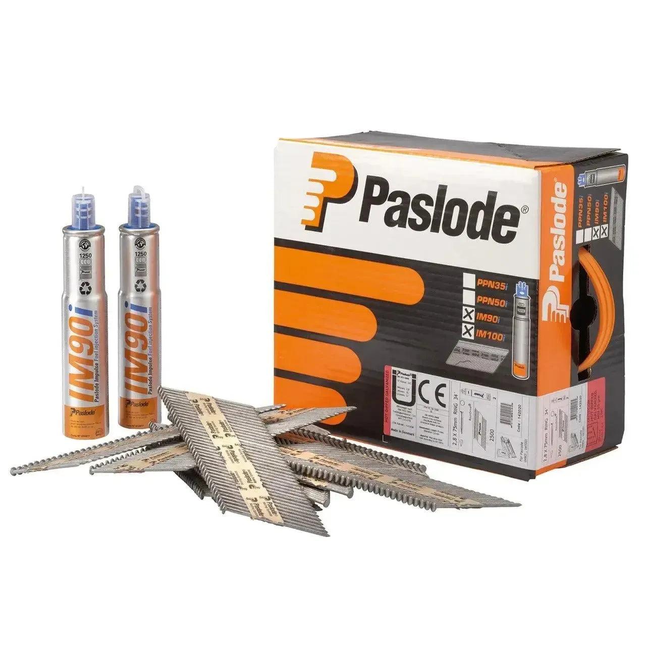 Paslode 34° Papier Gebonden Stripnagels IM90 | Galv-Plus® | Glad | 3.1x90mm | +2x Gas VE=2500 - 142037