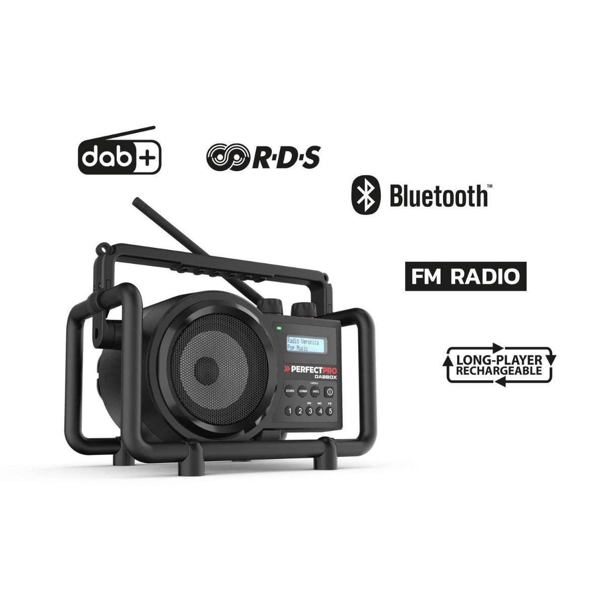 Perfectpro DBX3 DABBOX Bouwradio DAB+ FM Bluetooth Oplaadbaar afbeelding