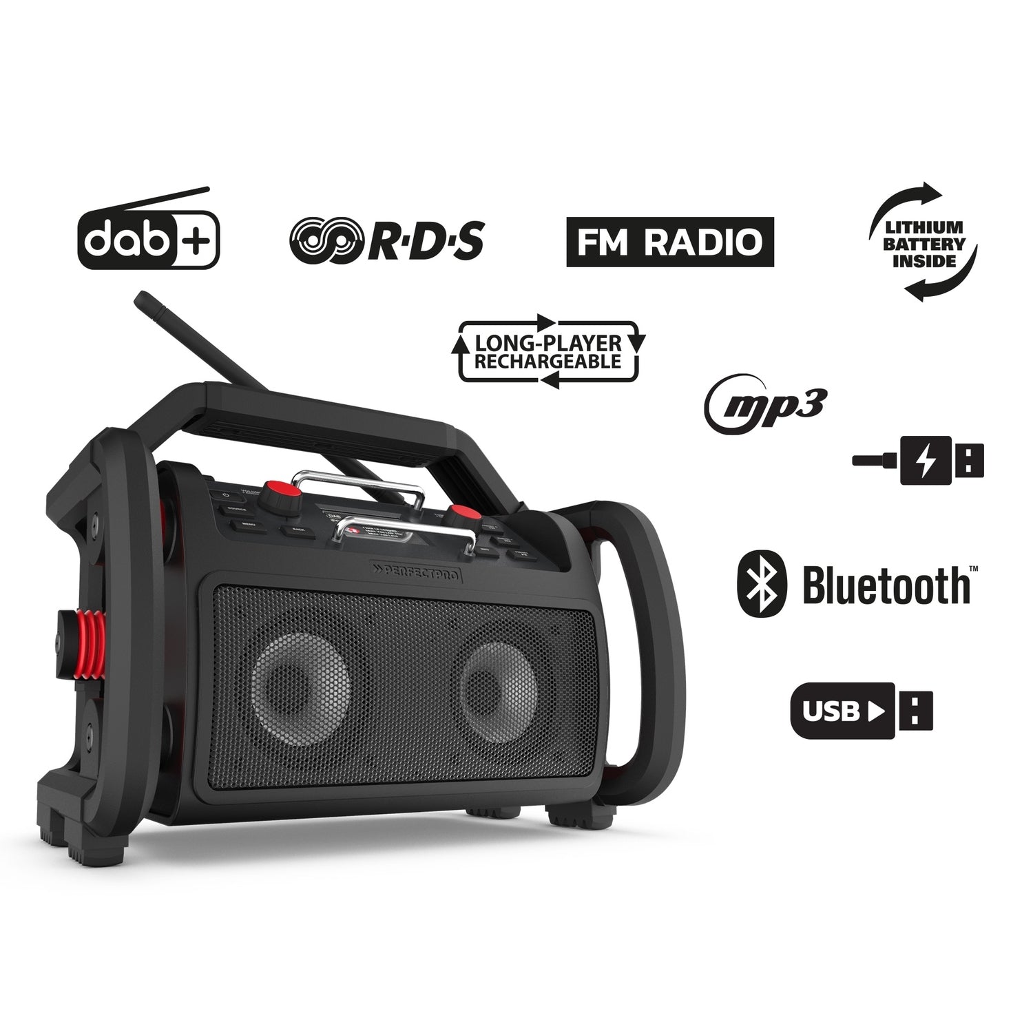 Perfectpro RP2 ROCKPRO Bouwradio Oplaadbaar DAB+ Bluetooth afbeelding
