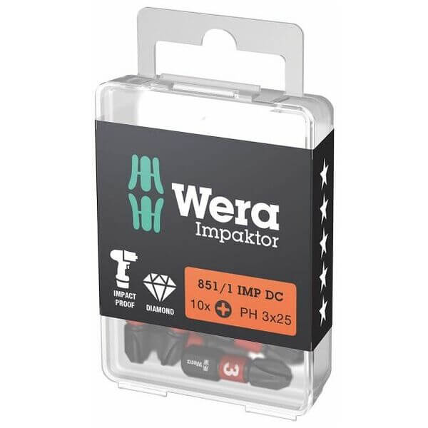 Wera 851/1 Impaktor DC Phillips Bit PH3 x 25mm VE=10 - 05057617001 afbeelding